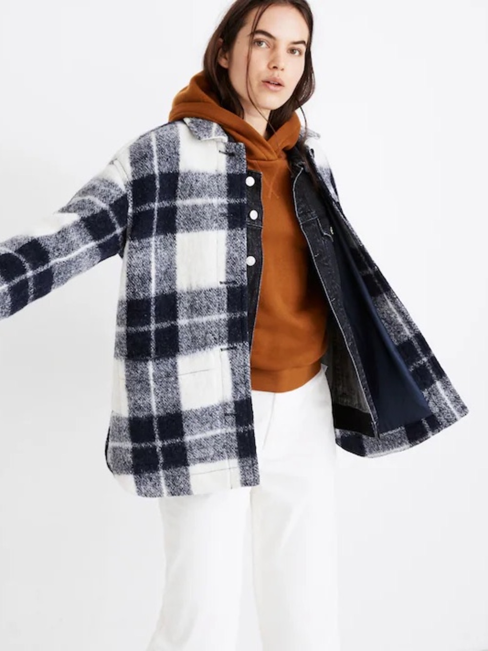Madewell Walton Shirt-Jacket in Colleton Plaid Shacket Jacket, Navy & White, XS